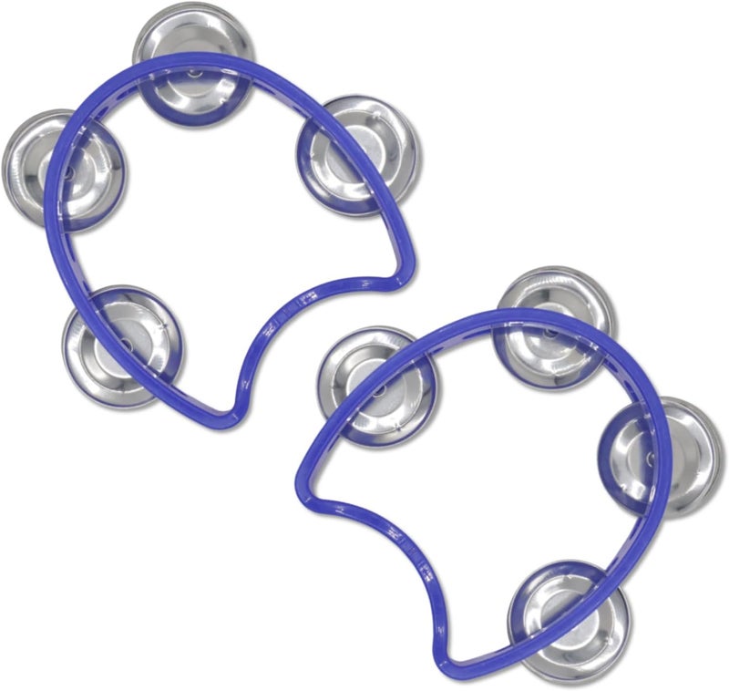 CashBeat 2-Pack Blue Handheld Tambourines with 4 Jingle Bells Each, Mini Plastic Half-Moon Percussion Instruments for Adults, School Music Class, Band and Party - Image 1